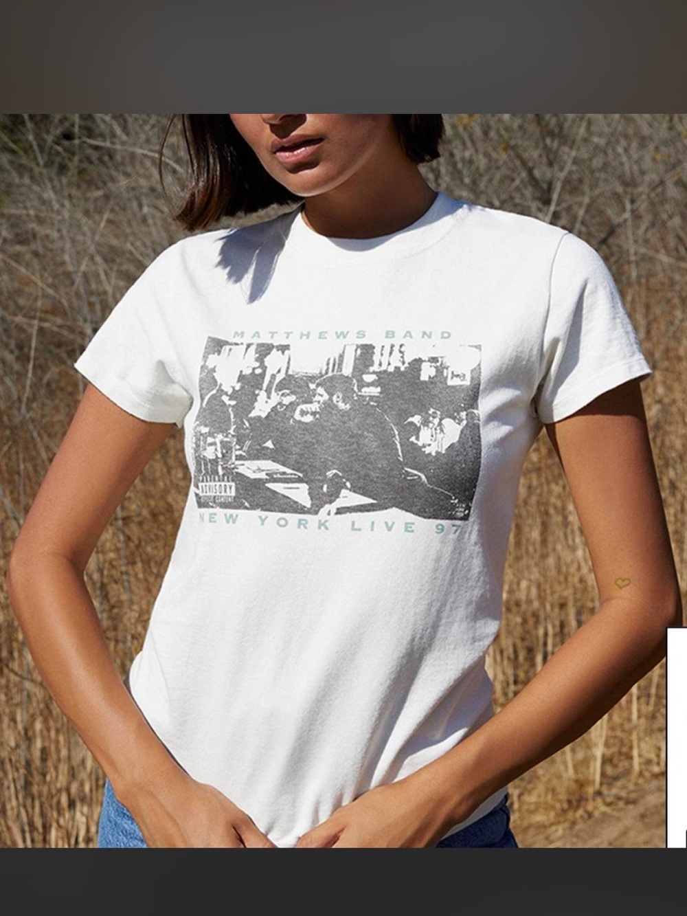 Brandy Melville John Galt white ribbed tee Matthew's Band New York graphic o/s